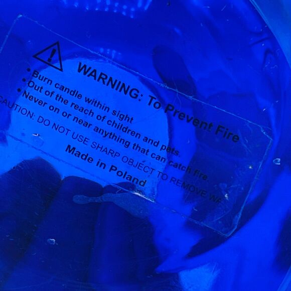 Cobalt Blue Starburst Etched Stars Glittery Glass Votive Candle Holder Poland - Picture 9 of 12